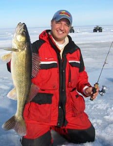 Tony Roach of Roachs Guide Service holds a nice winter ice walleye